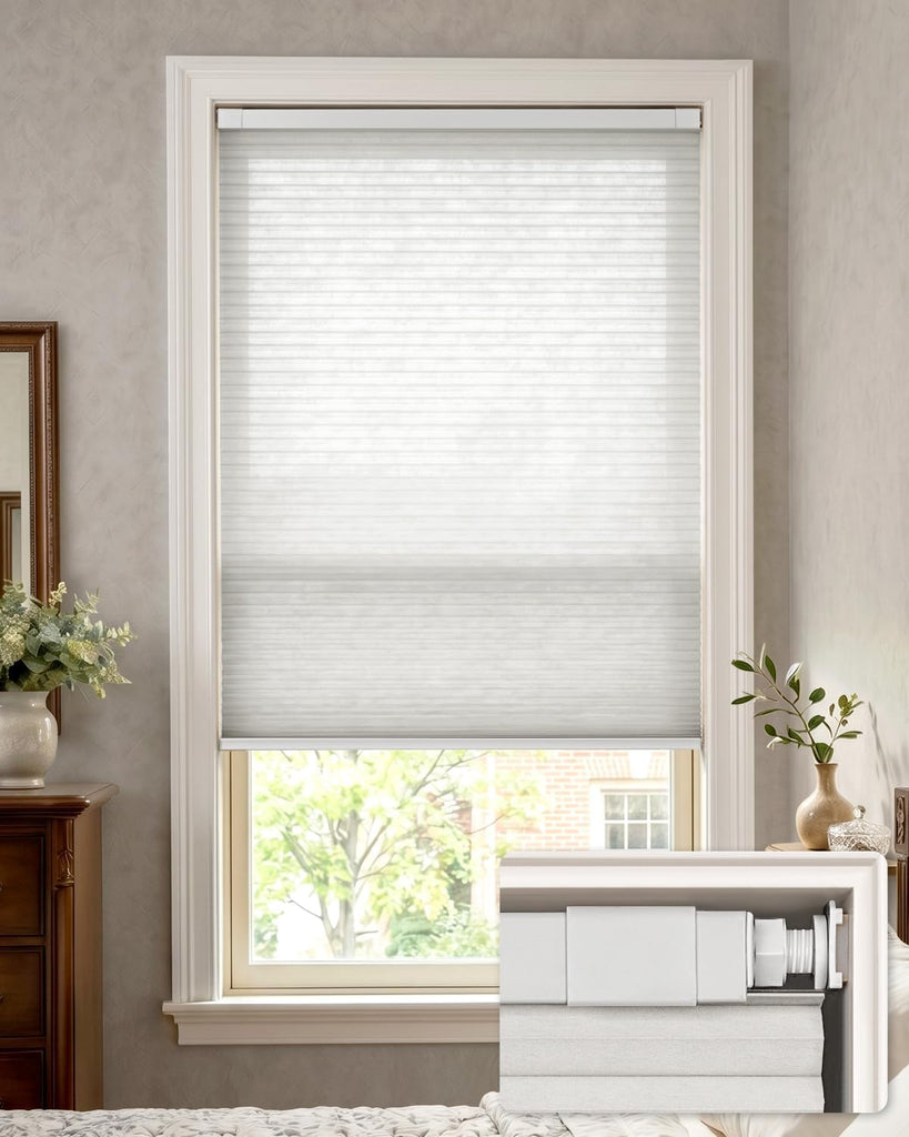 LazBlinds No Drill Light Filtering Cellular Shades, 31" W x 72" H, White