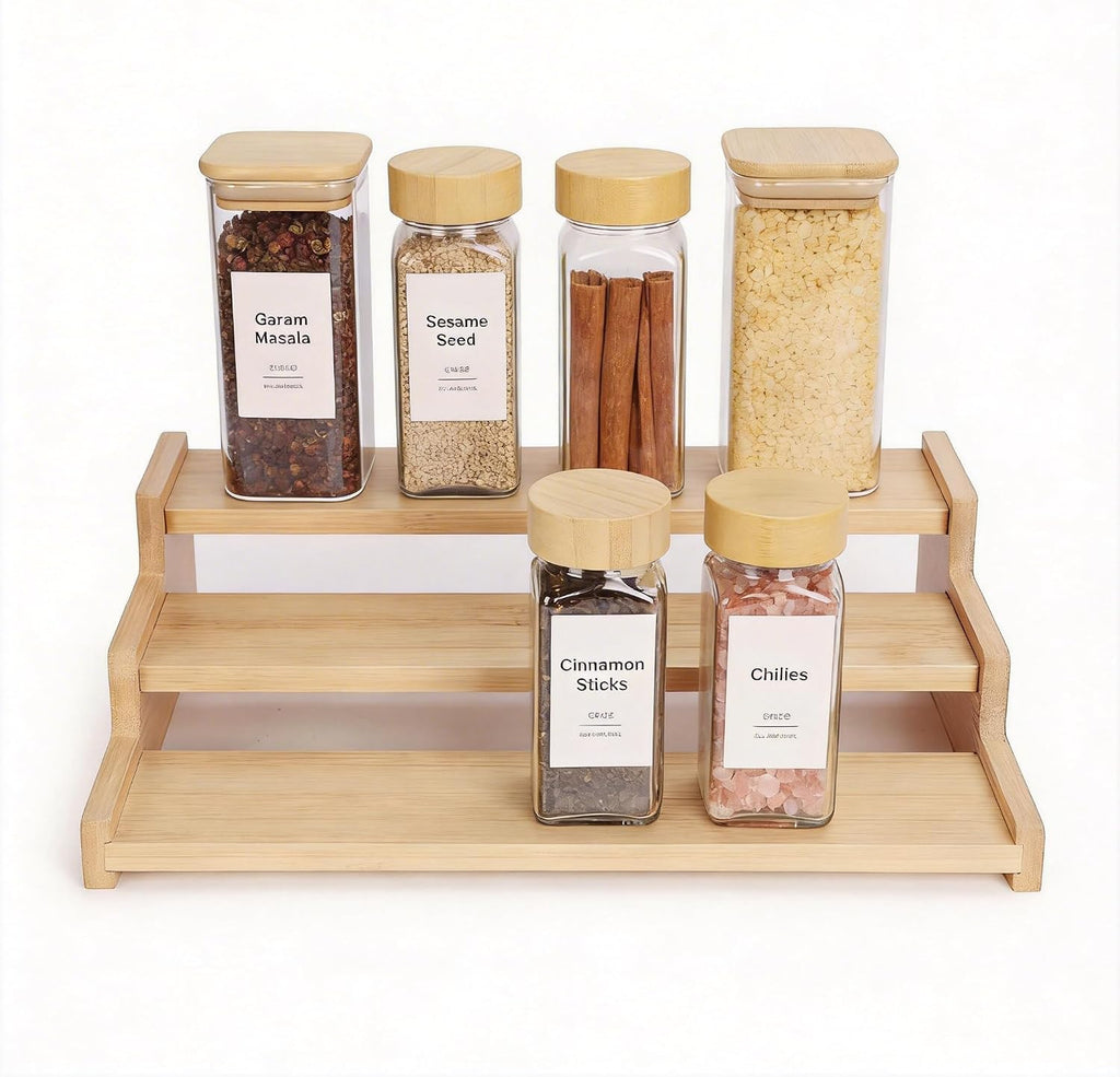 MNADSFKJ Bamboo Spice Rack,3 Tier Spice Rack Organizer for Cabinet
