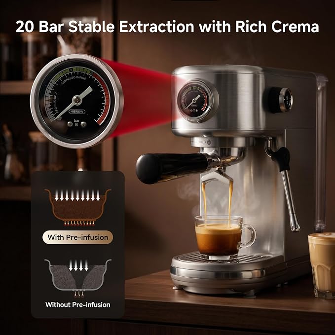 HIBREW H10B Programmable Espresso Machine with LED Display & Pressure Gauge