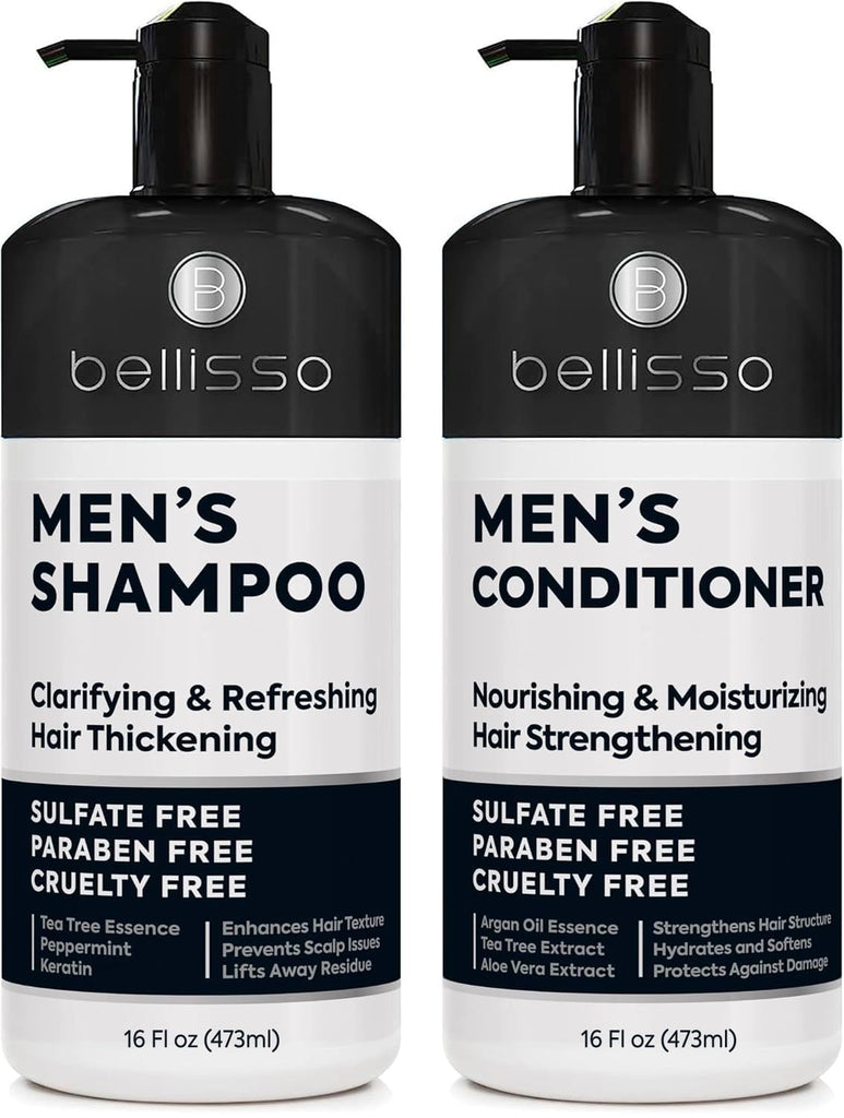 Mens Shampoo and Conditioner Set - Sulfate Free and Clarifying - For Men with Oily to Normal Hair - Moisturizing and Thi