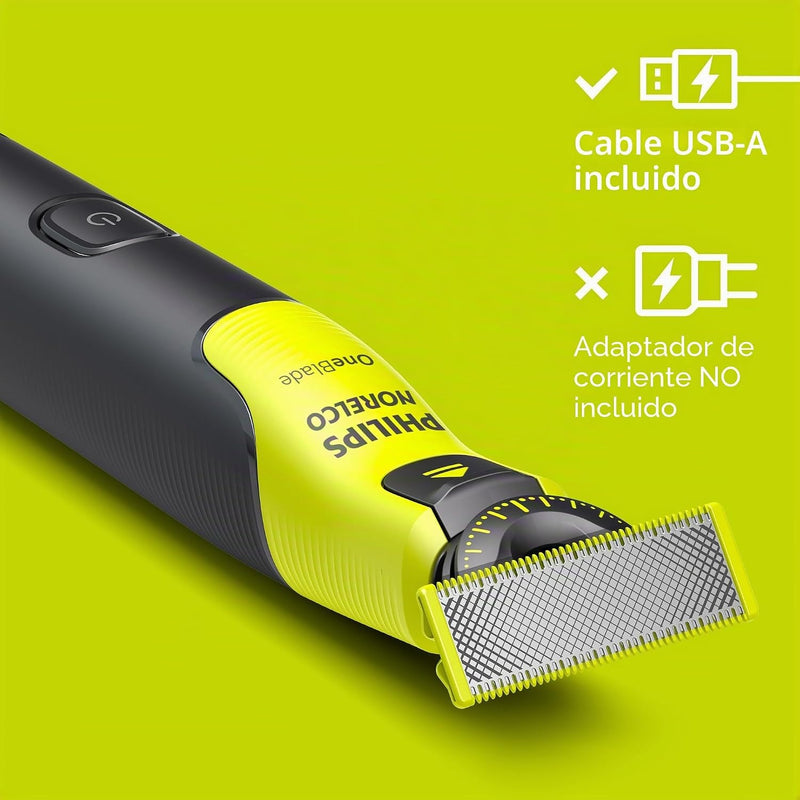 Philips Norelco OneBlade 360 con conectividad híbrida cara + cuerpo, recortadora eléctrica de barba, afeitadora y peluquería corporal con tecnología de cuchillas 360, hoja 1 x 360, peine 5 en 1, estuc