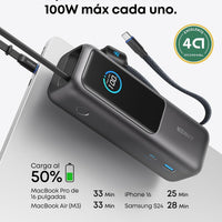 Anker Laptop Power Bank,25,000mAh Portable Charger with 165W Total Output,3 USB-C Ports (100W Max Each),Built-in Retractable Cables,Flight-Ready,for iPhone 17/16 Series,MacBook,Samsung,and More