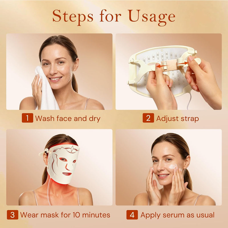 SMOOTHPRO Máscara de terapia de luz roja para arrugas faciales, máscara facial portátil de silicona, terapia de luz para cara completa, incluso tono de piel, líneas finas y arrugas, tratamiento de 10