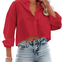 Tankaneo Womens Button Down Cropped Shirts Long Sleeve Crop Tops Blouses