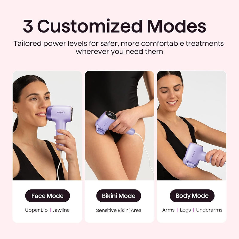 Wavytalk Dispositivo de depilación IPL, Bare It con rodillo de precisión para bikini facial y cuerpo, resultado duradero y sin dolor, 24J de doble pulso y enfriamiento de hielo, uso en casa para mujer