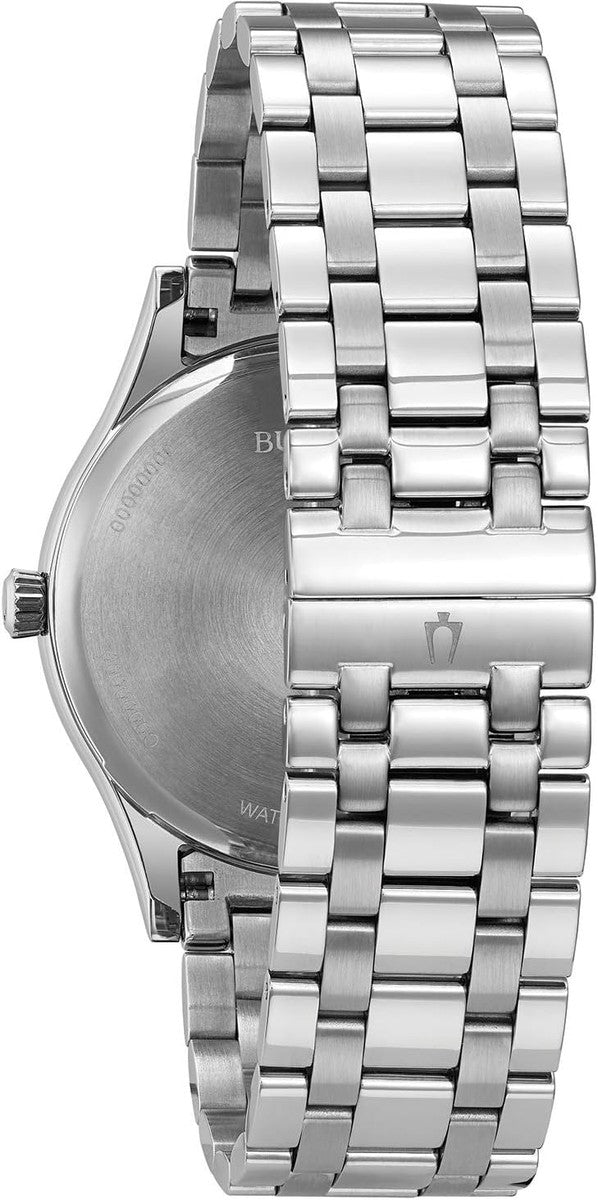Bulova Men's Classic Stainless Steel 3-Hand Date Calendar Quartz Watch, Grey Dial with Roman Numeral Markers Style: 96B261