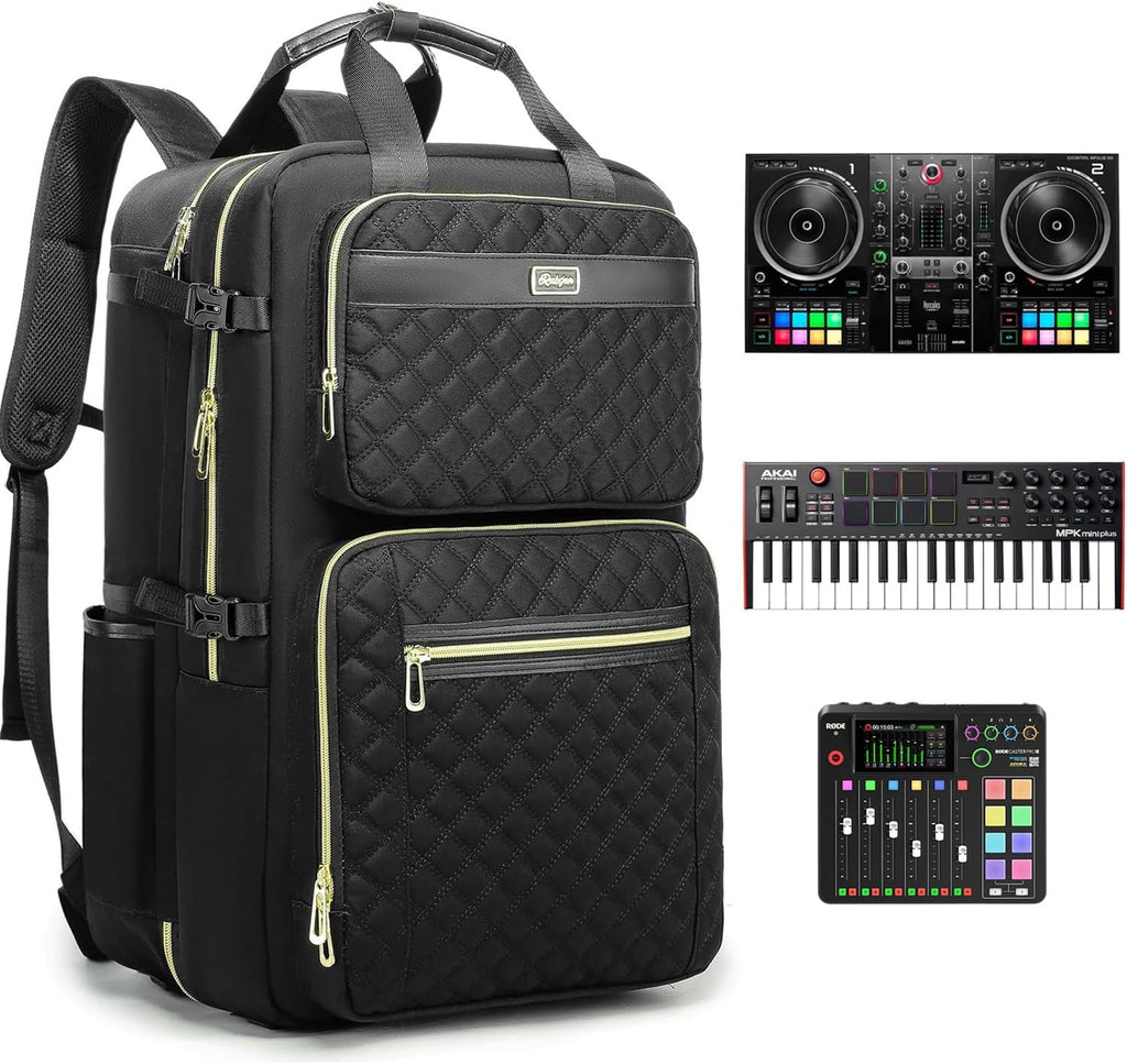 Rabjen DJ Backpack for Club Gigs, DJ Mixer Case Compatible with Pioneer DJ DDJ-REV1, DJ Controller, Novation Launchkey 3