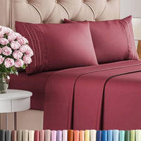 Queen Size 4 Piece Sheet Set - Comfy Breathable & Cooling Sheets - Burgundy