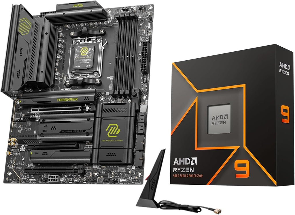 Micro Center AMD Ryzen 9 9900X CPU Processor with MSI MAG X870E Tomahawk WiFi ATX Motherboard (DDR5, PCIe 5.0 x16, M.2 Gen5, Wi-Fi 7, 5G LAN)