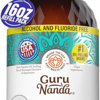 GuruNanda Extracto de aceite de coco, enjuague bucal blanqueador y aliento fresco, 7 aceites esenciales y vitaminas para dientes y encías felices, sin alcohol, 16 onzas