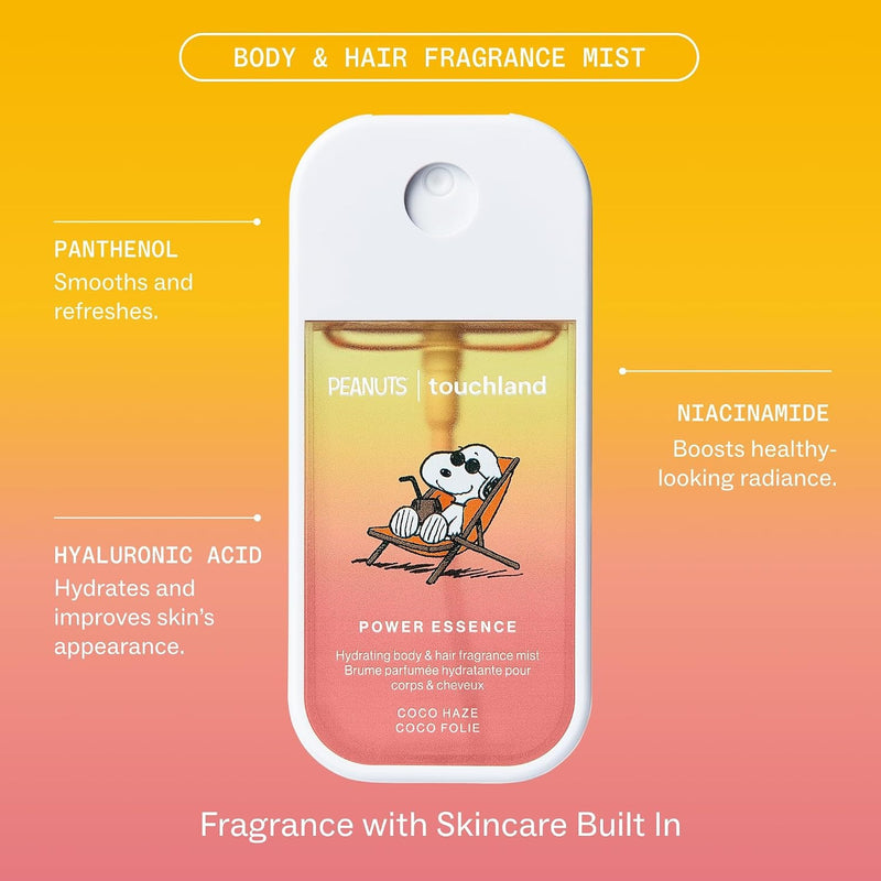 Touchland x Peanuts - Fragancia hidratante para cuerpo y cabello, tamaño de viaje