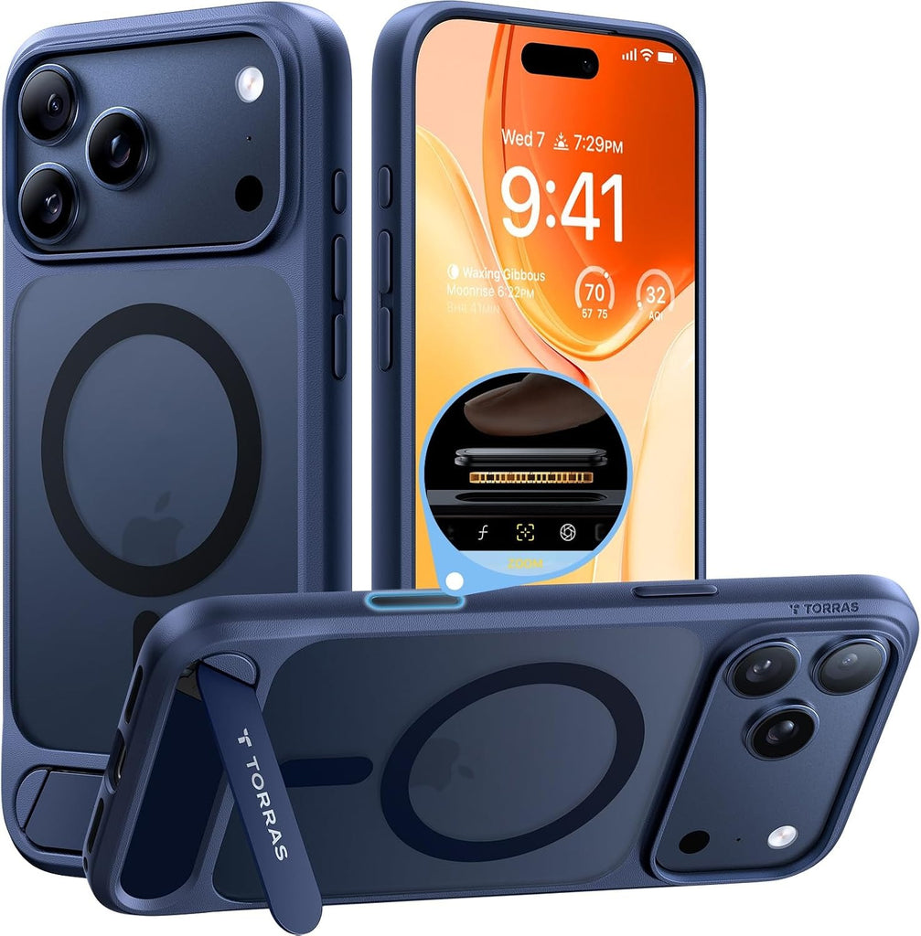 TORRAS Strong Magnetic Seamless Stand for iPhone 17 Pro Max Case Deep Blue
