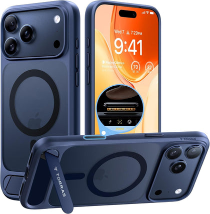 TORRAS Strong Magnetic Seamless Stand for iPhone 17 Pro Max Case Deep Blue