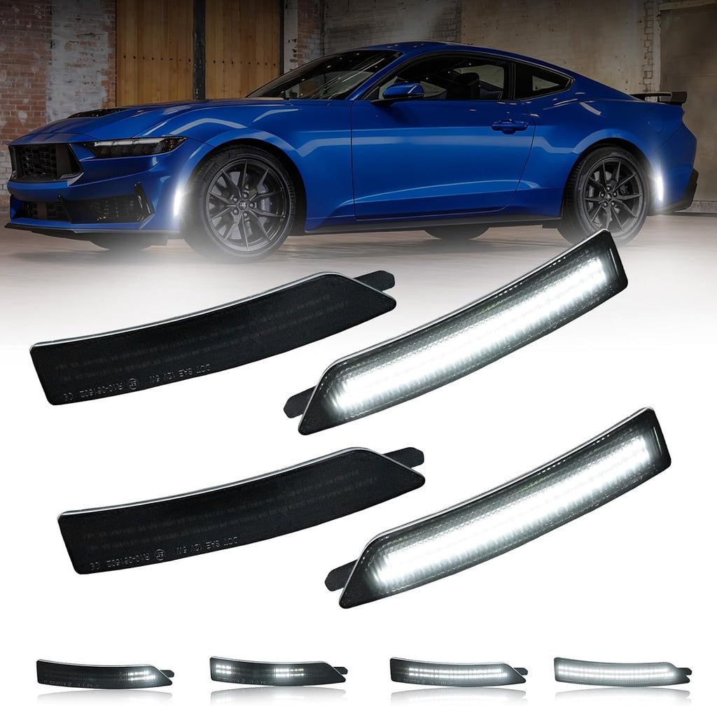 AUTOONE Sequential LED Side Marker Lights White for Ford Mustang 2024-25