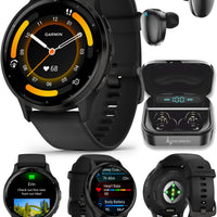 Wearable4U - Garmin Venu 3 GPS Smartwatch AMOLED Display 45 mm Watch, Advanced Health and Fitness Features, Up to 14 Days of Battery, Wheelchair Mode, Sleep Coach, Black with Black Earbuds Bundle