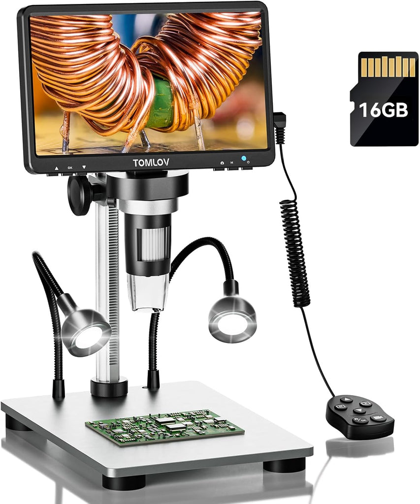 TOMLOV DM9 7" Digital Microscope: 1080P 1200X Coin Microscope Magnifier, 12MP Ultra-Precise Focusing LCD Soldering Micro
