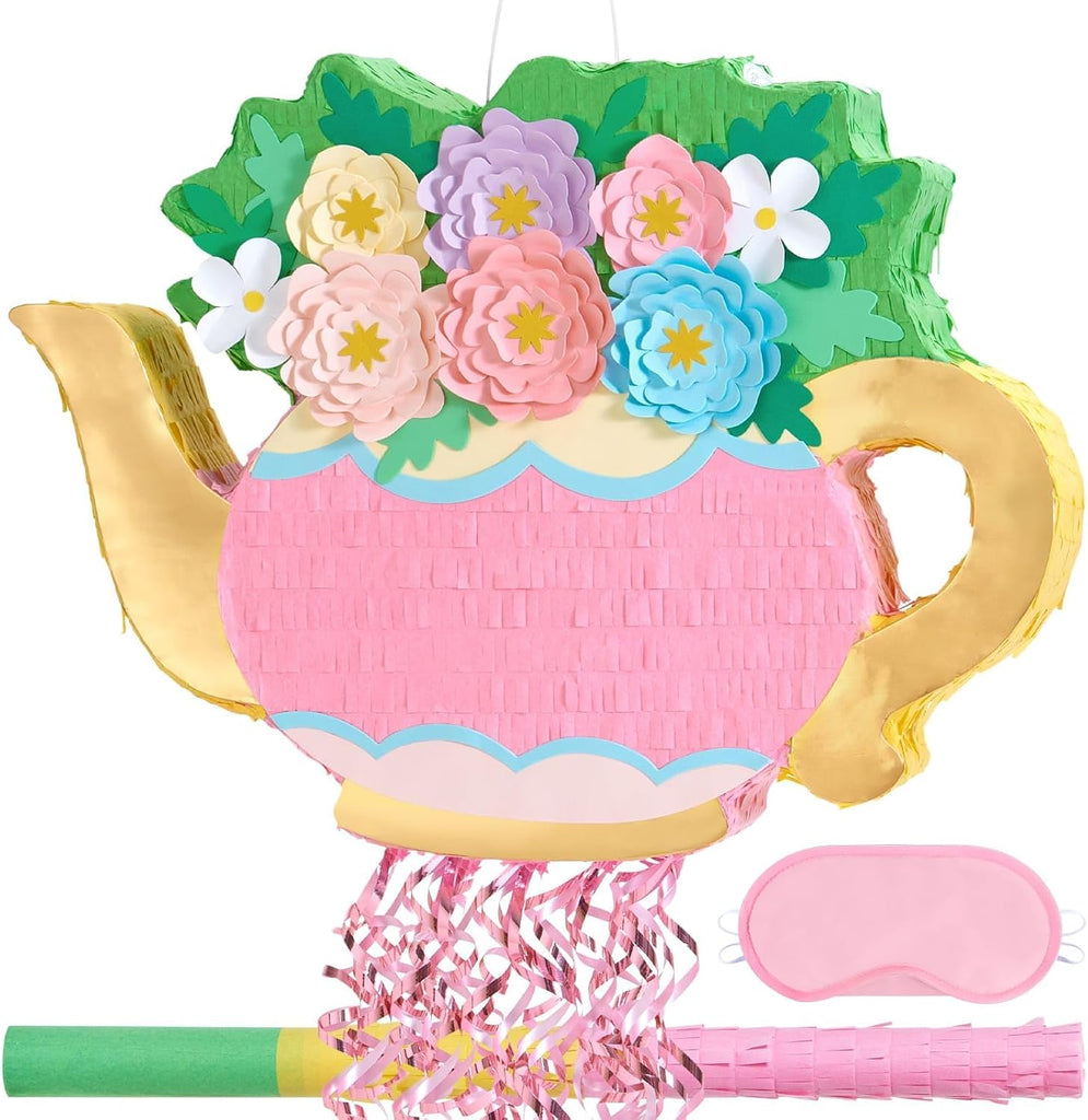 WERNNSAI Teapot Piñata, Tea Party Decorations, Girls Garden Flower Piñata