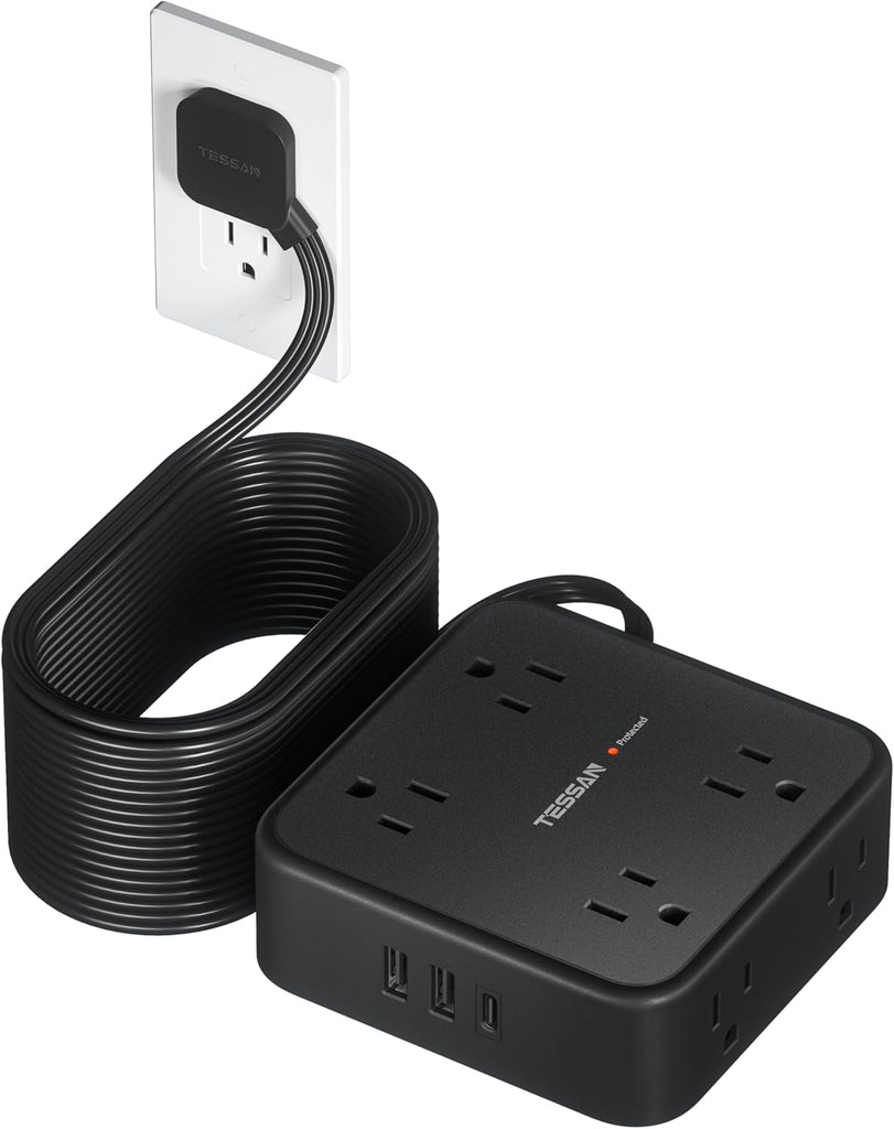 TESSAN Surge Protector Power Strip with 900J Surge Protection, 25 Ft, Black