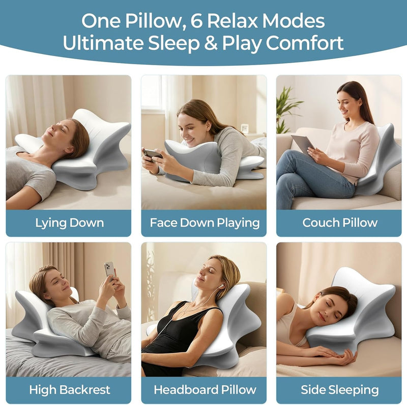 Tujami Cervical Neck Pillow for Pain Relief, Ergonomic Reading Pillow for Bed, Contour Wedge Pillow Back Support Pillow, Orthopedic Memory Foam Pillows for Sleeping, Use Lying Reading