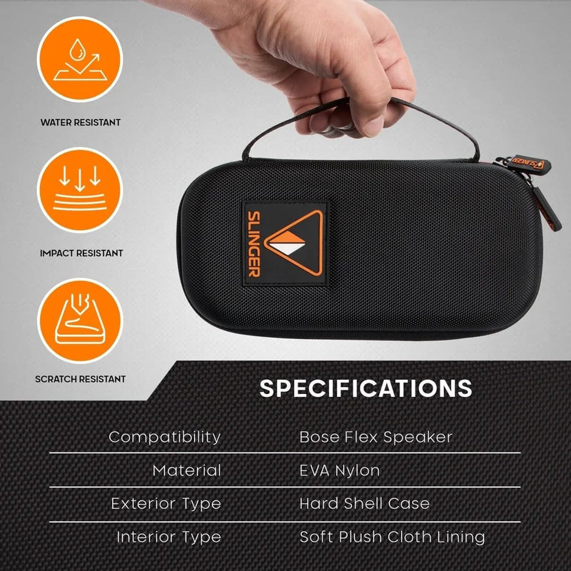 Bose SoundLink Flex Portable Bluetooth Speaker (2nd Gen), Outdoor Speaker with Hi-Fi Audio, Up to 12 Hours Battery, Waterproof and Dustproof, + Slinger Hard Travel Case & USB Plug (Black)