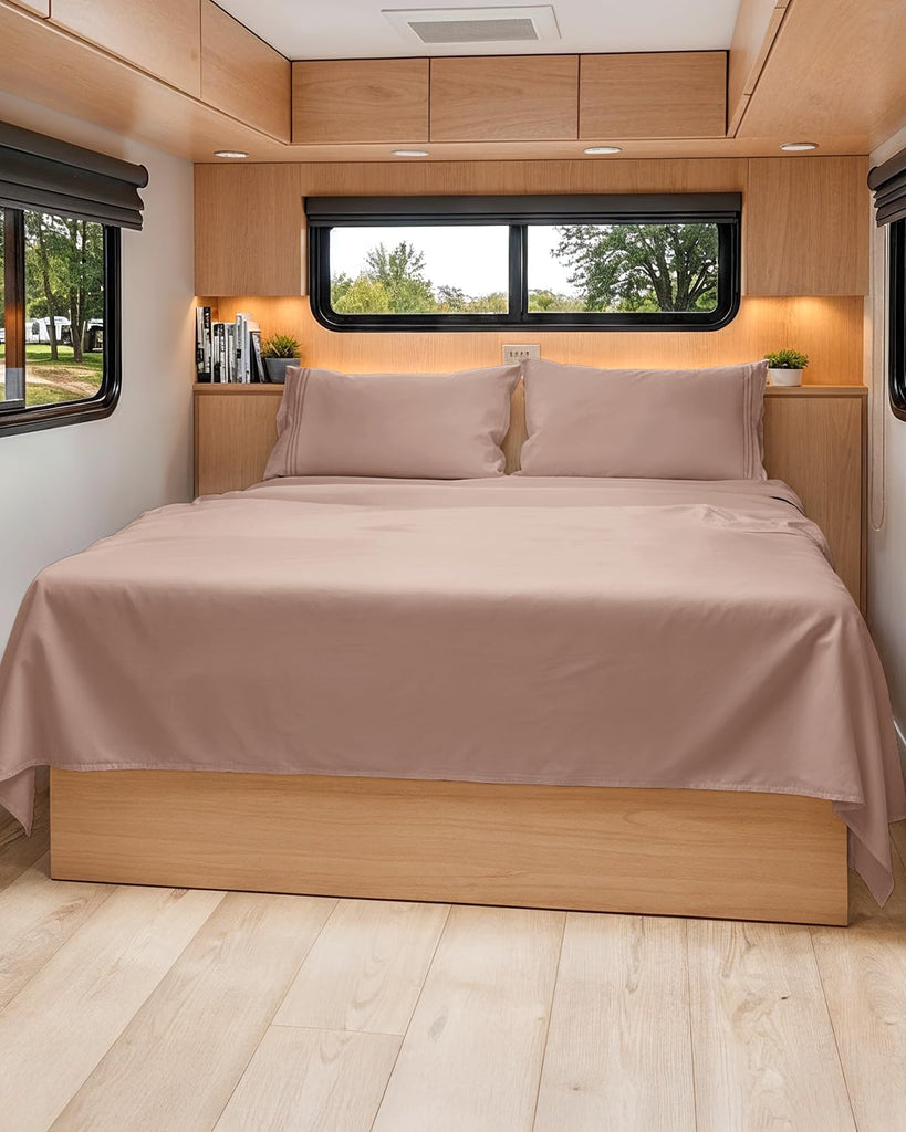 Short Queen Size 4 Piece Bed Sheet Set - RV Short Queen Sheets - Mauve
