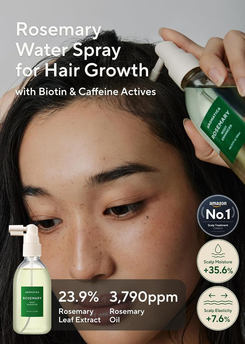 AROMATICA Spray de Agua de Romero Potenciador de Raíces para el Crecimiento del Cabello – Aceite Coreano para el Cuidado del Cabello para Desintoxicación del Cuero Cabelludo – Tratamiento para Cuero