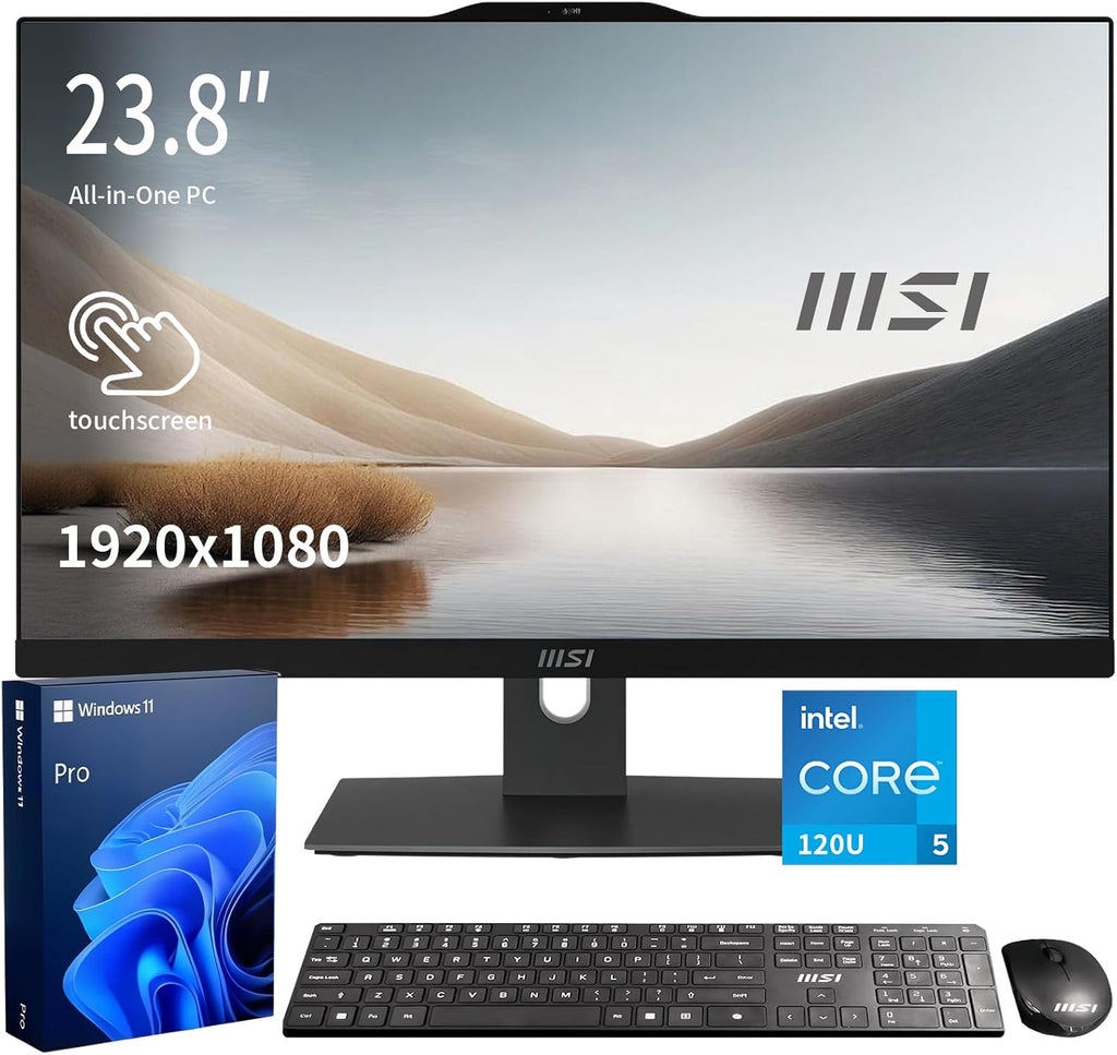 msi Modern Business All-in-One Desktop, 23.8" FHD IPS 1920x1080 Touchscreen, Intel Core 5 120U, 16GB DDR5, 1TB SSD, Wi-Fi 6E, FHD Webcam, HDMI, DP, AI PC, Wireless KB & Mouse, Windows 11 Pro, Black