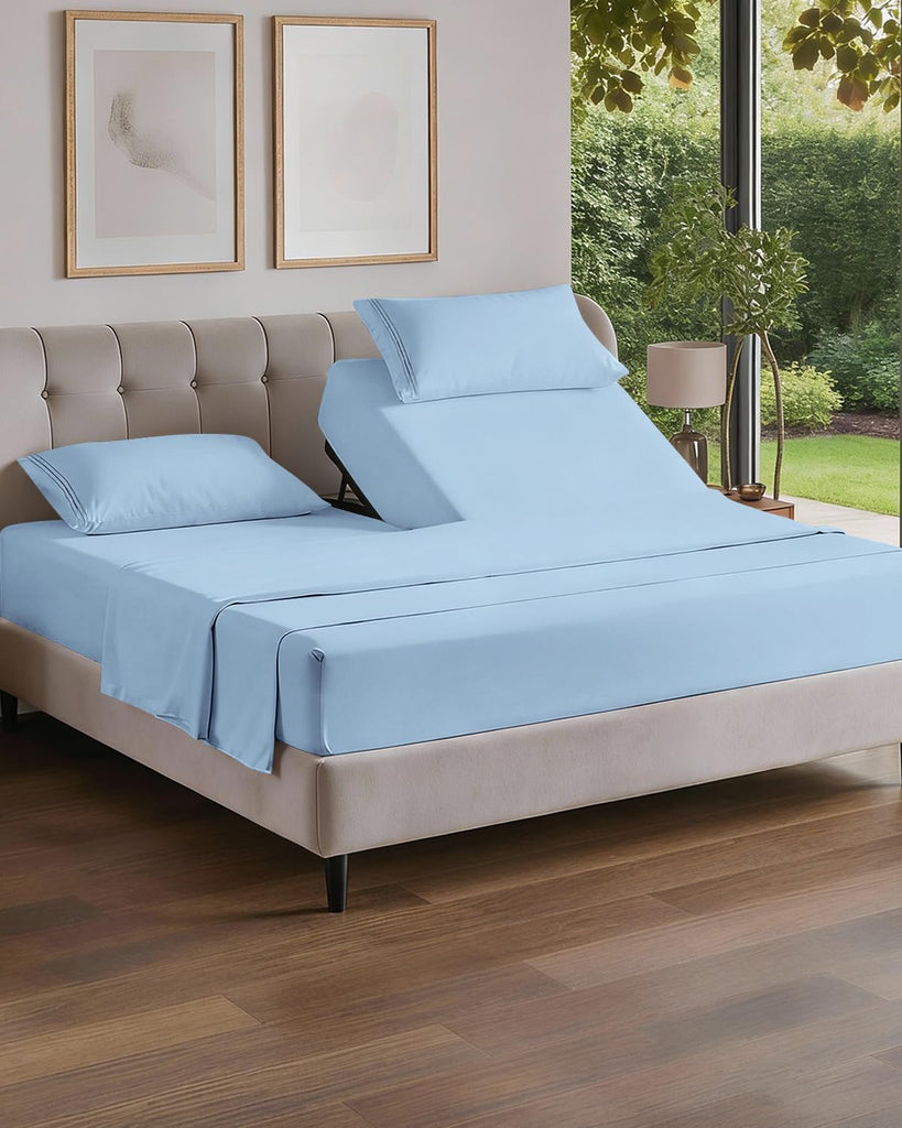 Flex Top Split Head King 4 Piece Sheet Set - Soft & Breathable - Sky Blue
