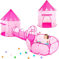 PigPigPen 3pc Kids Play Tent for Girls with Ball Pit, Crawl Tunnel, Princess Tents for Toddlers, Baby Space World Playho