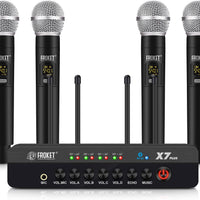 UHF Wireless Microphone System, 4-Channel Karaoke Mic with Bluetooth & DSP