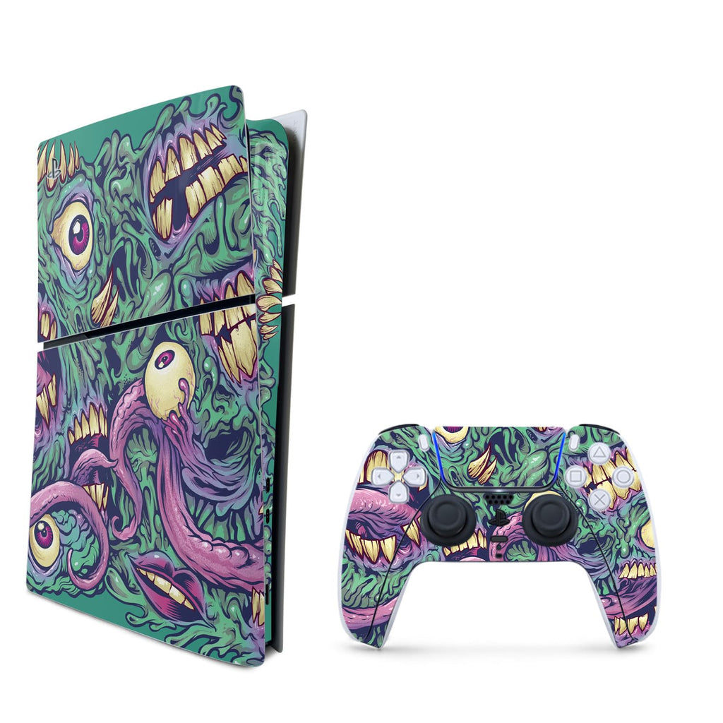 MightySkins Skin Compatible with Playstation 5 Slim Digital Edition Bundle - Eyes and Teeth | Protective, Durable, and U