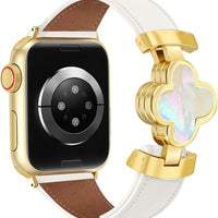 MOINSPIRE Designer Slim Leather Bands Compatible with Apple Watch 42mm(S123)44mm 45mm 46mm 49mm for Women, Four-Leaf Clo