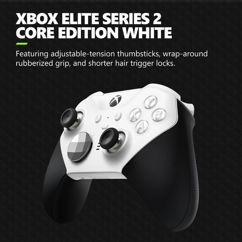 Amazon Xbox Wireless Gaming Controller | Elite Series 2 Core | White | Console, PC, and Android | Adjustable Thumbsticks | Trigger Locks