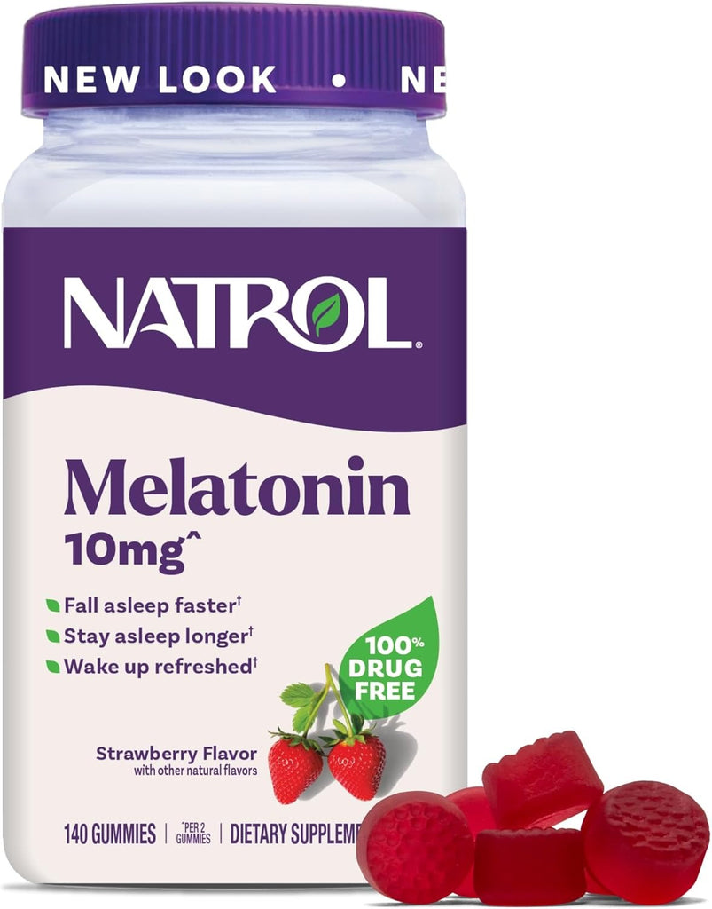 Natrol Gomitas de melatonina, apoyo para dormir para adultos, melatonina 10 mg, 140 sabor a fresa, hasta 70 días
