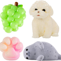 QCROAD SQUISHY taba Silicone Squishy Animal,Handmade taba Cute Squishy-Puppy, Seal, Cat Paw & Grape（4pcs）