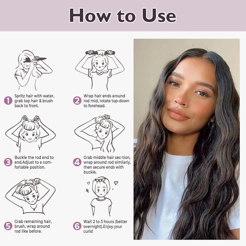 posicurly Rizadores de Cabello Nocturnos Rizos Sin Calor - 6 Piezas Varillas Rizadoras Sin Calor para Dormir con Pañuelo de Cabello de Satén
