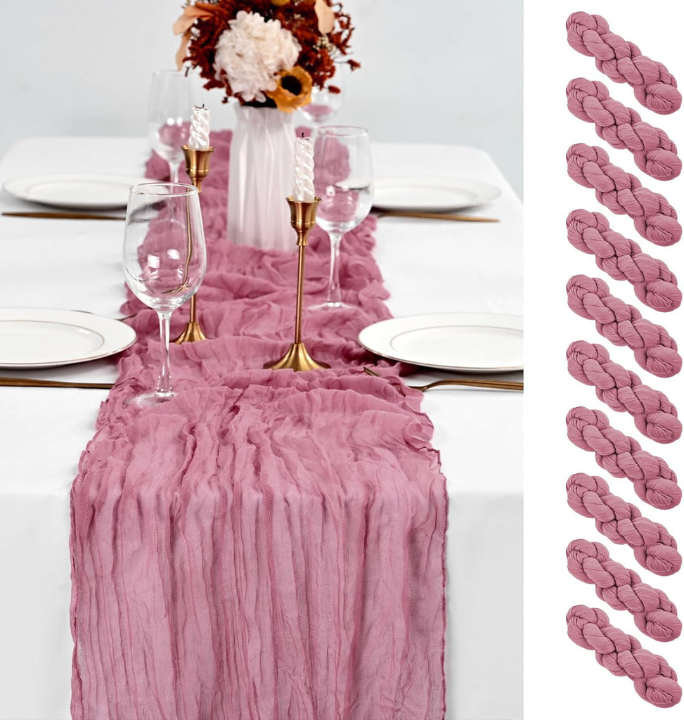 10 Pack Dusty Rose Table Runner 10Ft Cheesecloth Table Runner Boho Gauze Table Runners Romantic Long Sheer Fabric Cheese