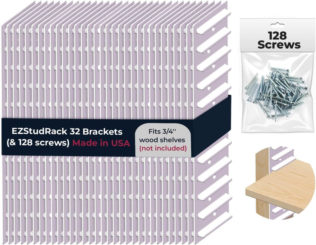 EZStudRack Shelf Bracket - Shelf Brackets for Wall - Wall Mount Shelf - Floating Shelf Hardware - Shelving Brackets for