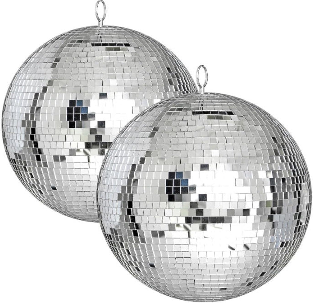 2-Pack Large Disco Ball 12 Inch, Hanging Glass Mirror Balls with Precision-Cut Facets, Easy to Hang with Secure Ring, Re