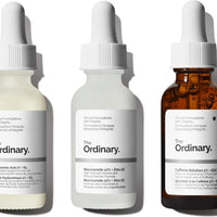 El conjunto de sueros favoritos de The Ordinary – Ácido hialurónico 2% + B5, niacinamida 10% + zinc 1%, solución de cafeína 5% – Sueros para ojos y cara para hidratar, iluminar y minimizar los poros