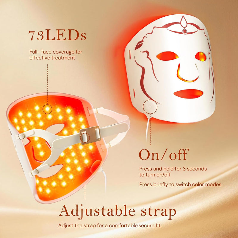 SMOOTHPRO Máscara de terapia de luz roja para arrugas faciales, máscara facial portátil de silicona, terapia de luz para cara completa, incluso tono de piel, líneas finas y arrugas, tratamiento de 10