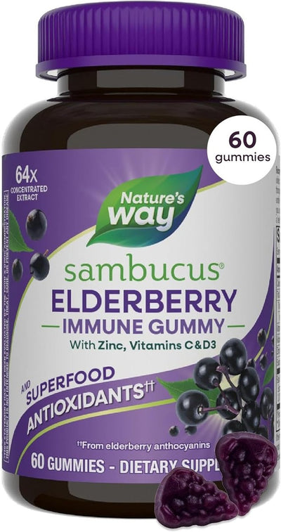 Nature's Way Sambucus Elderberry Gummies Suplementos Herbales, 10486, 60, 1, 1