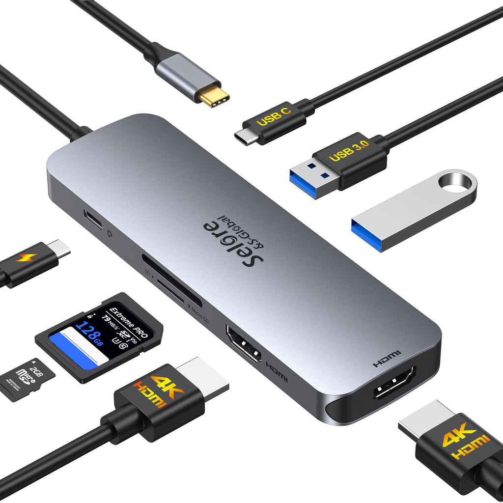 Selore USB C Docking Station Dual Monitor, USB C to Dual HDMI Adapter