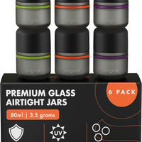 ONGROK Glass Storage Jar, 80ml, 6 Pack | UV Herb/Spice Jar with Child‑Resistant Lid, Color‑Coded Glass Containers to Pre