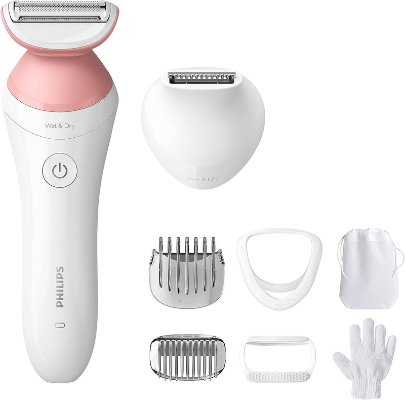 Philips Beauty Lady BRL146/00 - Afeitadora eléctrica serie 6000, inalámbrica con 7 accesorios, color blanco