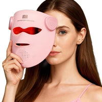 INIA Glow 4D - Máscara de terapia de luz roja inalámbrica para cara, NIR dual, 320 LED, 4 modos, refrigeración debajo de los ojos, máscara facial LED inalámbrica y recargable para el hogar y viajes, regalos de cuidado de la piel para mujeres, mamá, esposa