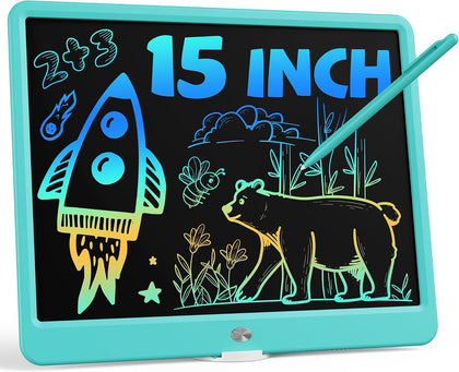 Bravokids 15 Inch LCD Writing Tablet for 3 Year Olds - Electronic Drawing Pad and Doodle Board as Educational Birthday Gifts for Girls and Boys (Blue)