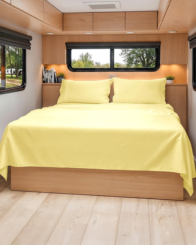 Short Queen Size 4 Piece Bed Sheet Set - RV Short Queen Sheets - Yellow