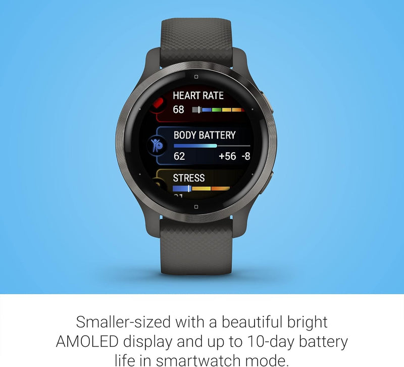 Renewed Garmin Venu 2S, Smaller-Sized GPS Smartwatch with Advanced Health Monitoring and Fitness Features, Slate Bezel with Graphite Case and Silicone Band, (010-02429-00) (Renewed)