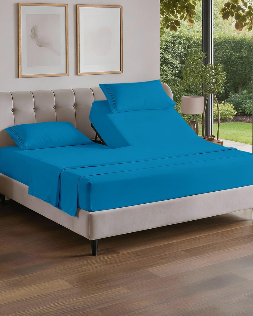 Flex Top Split Head King 4 Piece Sheet Set - Soft & Breathable - Denim Blue